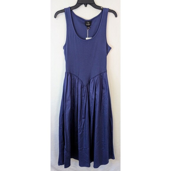 Oak & Trellis Dresses & Skirts - Oak & Trellis Midi Dress NWT Size L Blue Ribbed Bodice Cotton Poplin Skirt Dress